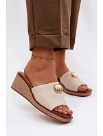 Dámské sandály na platformě s imitací pleteniny Sergio Leone KL325 Béžové