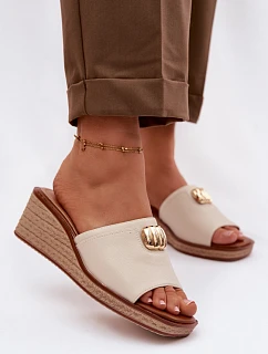 Dámské sandály na platformě s imitací pleteniny Sergio Leone KL325 Béžové