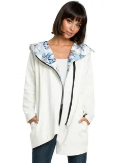 Dámska mikina s kapucňou nadmernej veľkosti na zips B091 ecru - Be Wear