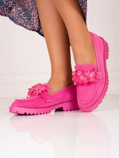 Štýlové mokasíny dámske ružové na plochom podpätku