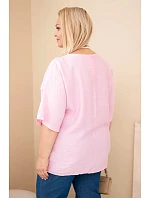 Dámske Plus veľkosť viskózová blúzka s krátkymi rukávmi a ozdobnou šatkou Candy Pink Dámske Plus veľkosť viskózová blúzka s krátkymi rukávmi a ozdobnou šatkou Candy Pink
