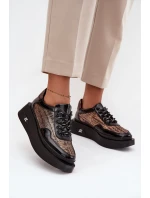 Skórzane Sznurowane Półbuty Damskie Na Platformie Artiker 57C2044 Czarne