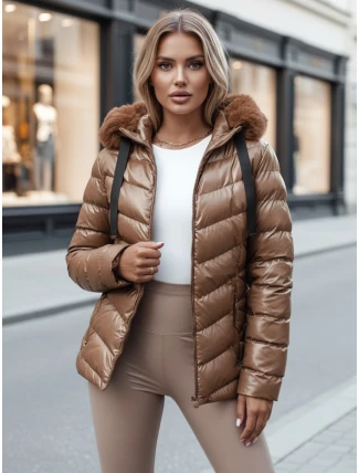 Dámska prešívaná zimná bunda s kapucňou MIRIAL hnedá FashionStreet TY4573z Dámska prešívaná zimná bunda s kapucňou MIRIAL hnedá FashionStreet TY4573z