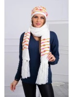 Dámska súprava so šatkou Anika K304 ecru+orange