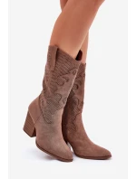 Ażurowe Kozaki Kowbojki Na Słupku S.Barski HY51-606 Brązowe