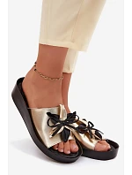 Kožené dámské pantofle s ozdobou S.Barski KV61-6044 Zlaté