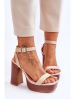 Skórzane Sandały Na Masywnej Platformie Beżowe Marina