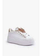 Sneakersy Damskie Na Platformie Z Motylem Biało-Złote Naritevia