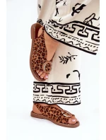 Płaskie Sandały Z Ozdobą Panterka Brązowe Haliones