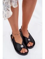 Skórzane Sandały Damskie Na Koturnie I Platformie S.Barski KV51-020 Czarne