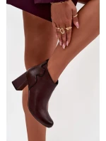 Skórzane Botki Ocieplane Na Słupku Bordowe Ivessara