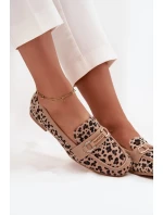 Mokasyny Loafersy Damskie Z Ozdobnym Elementem Panterka Beżowe Evelora