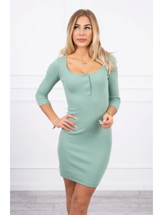 Tmavo mätové šaty s gombíkovým výstrihom