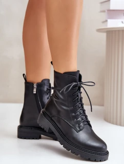 Skórzane Botki Workery Ocieplane Na Zamek Czarne Elosie