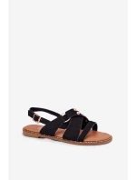 Sandały Damskie Na Płaskim Obcasie Ze Złotymi Ćwiekami Czarne Zanira