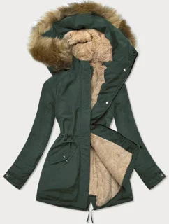 Zeleno-béžová teplá dámska zimná bunda (w559)
