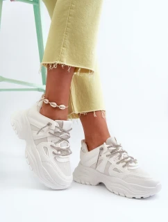 Sneakersy Damskie Na Masywnej Podeszwie Z Ozdobnym Sznurowaniem Białe Relissa