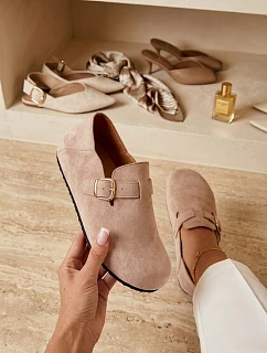 Dámské polobotky Eco semiš s zlatým přezkou Béžové Ismora