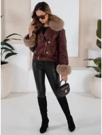 Dámska kožená bunda s kožušinou bordová FashionStreet TY5208 Dámska kožená bunda s kožušinou bordová FashionStreet TY5208