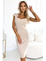 318-6 Elegantné MIDI šaty s krásnym výstrihom - BEACH