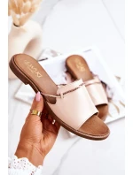 Skórzane Klapki Lewski Shoes 3047 Beżowe