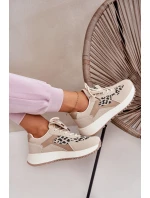 Buty Sportowe Sneakersy Damskie Na Platformie Panterka Beżowe Pumbes