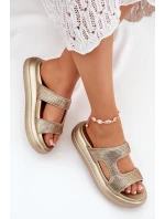 Zdobione Klapki Damskie Na Platformie Złote Jestella