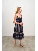 Dámske šaty 16501 Tmavomodré s béžovým vzorom - Vamp Dámske šaty 16501 Tmavomodré s béžovým vzorom - Vamp