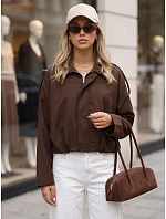 Krátka dámska prechodová látková bunda, hnedá, FashionStreet TY5956