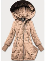 Dámska prešívaná prechodná bunda s pletenými rebrovanými manžetami Libland beige (LD-7775) Dámska prešívaná prechodná bunda s pletenými rebrovanými manžetami Libland beige (LD-7775)