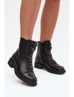 Skórzane Botki Damskie Z Ozdobnymi Kwiatkami Ocieplane Czarne Belverine