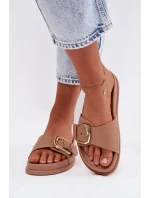 Dámské pantofle s zlatým sponou tmavě béžové Rosivana