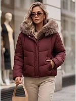 Dámska zimná prešívaná bunda s kožušinou, bordová, FashionStreet TY5985