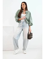Dámska bavlnená bunda typu bomber na zips v khaki farbe Dámska bavlnená bunda typu bomber na zips v khaki farbe