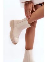 Damskie Skórzane Botki Sztyblety Beżowe Nialee