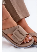 Pachnące Klapki Damskie Z Ozdobną Klamrą ZAXY RR285076 Beżowe