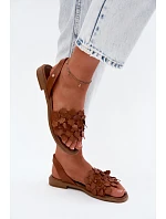 Kožené sandály na nízkém podpatku Zazoo 40468 Hnědé