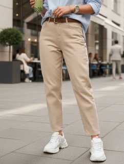 Dámske džínsy s opaskom mom fit light beige FashionStreet UY2879