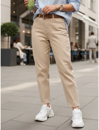 Dámske džínsy s opaskom mom fit light beige FashionStreet UY2879