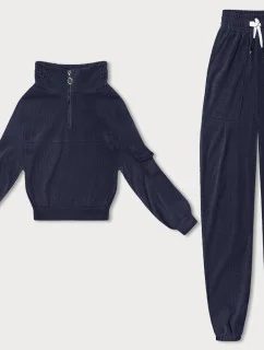 Dámska tmavomodrá vaflová mikina (AMG-339A)