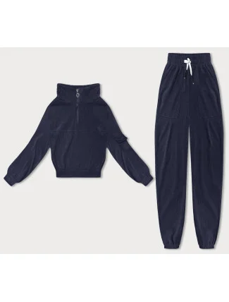 Tmavo modrý dámsky teplákový komplet typu "wafel" (AMG-339A)