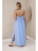 Dlhé šaty bez ramienok modré