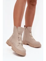 Zateplené boty worker pro ženy na zip z eko kůže světle béžové Mailyra