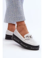 Dámske kožené mokasíny na platforme so zdobením S.Barski white Dámske kožené mokasíny na platforme so zdobením S.Barski white