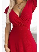 411-2 CRYSTAL dlhé lesklé šaty s výstrihom - ČERVENÉ 411-2 CRYSTAL dlhé lesklé šaty s výstrihom - ČERVENÉ