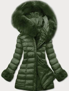 Dámska prešívaná zimná bunda s kapucňou khaki (w750-1)
