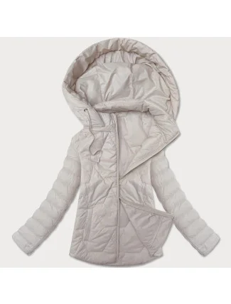 Ľahko zateplená béžová dámska bunda so stojačikom a kapucňou J Style (16M9229-62)