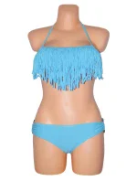 Dámske plavky dvojdielne bikiny D-RING zdobené strapcami na podprsenke a kovovými doplnkami modrej - Modrá - OEM Dámske plavky dvojdielne bikiny D-RING zdobené strapcami na podprsenke a kovovými doplnkami modrej - Modrá - OEM