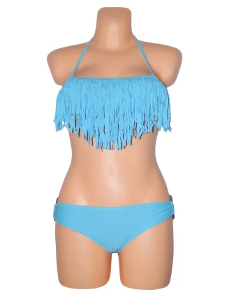 Dámske plavky dvojdielne bikiny D-RING zdobené strapcami na podprsenke a kovovými doplnkami modrej - Modrá - OEM Dámske plavky dvojdielne bikiny D-RING zdobené strapcami na podprsenke a kovovými doplnkami modrej - Modrá - OEM