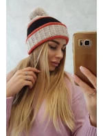 Dámska čiapka Kinga K297 light beige+black Dámska čiapka Kinga K297 light beige+black